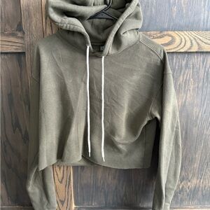 Olive Green Cropped Hoodie